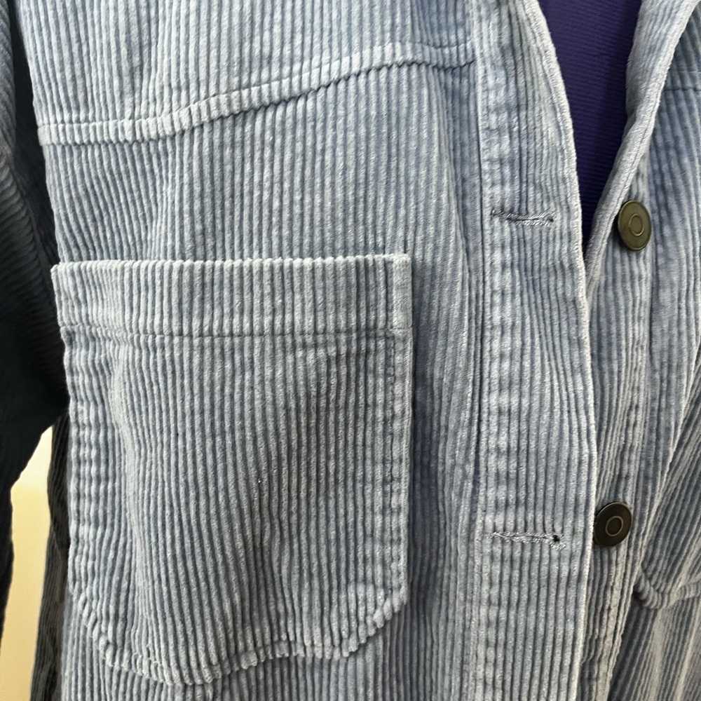 ZARA Light Blue Corduroy Oversized Raw Edge Shacket Jacket Size Medium - Picture 4 of 8